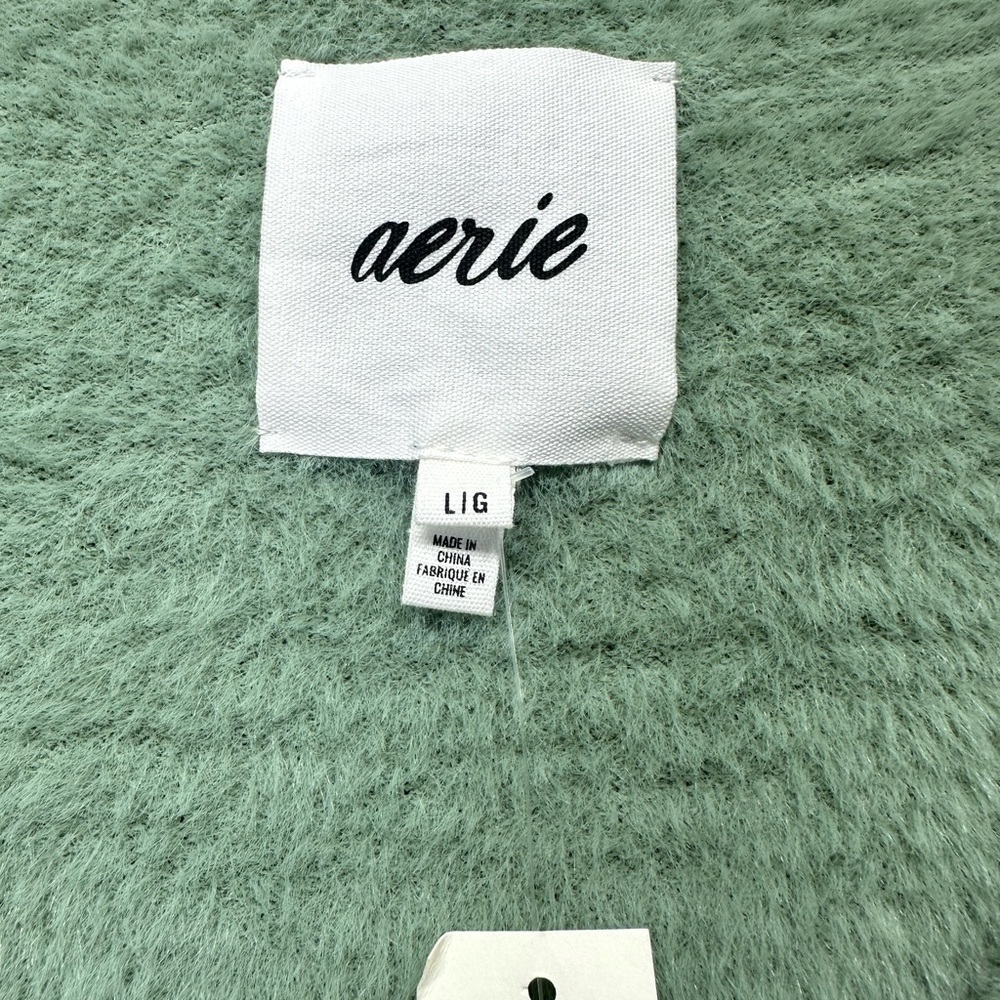 Aerie Sprout Green Fuzzy Cropped Button Up Cardigan Women's‎ Large New With Tags - Picture 4 of 11